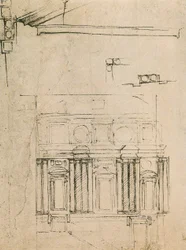 Study for the facing of the ricetto of the Laurentian Library (drawing by Michelangelo)